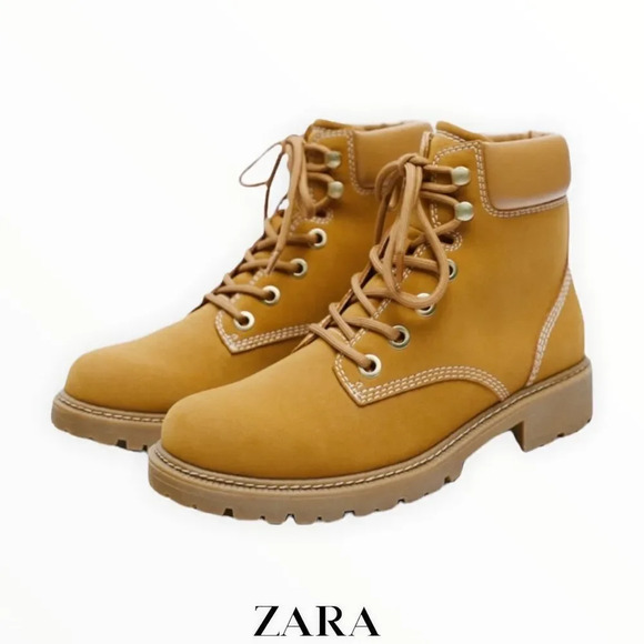 ZARA | Mustard | LACE-UP ANKLE  BOOTS - Picture 1 of 6
